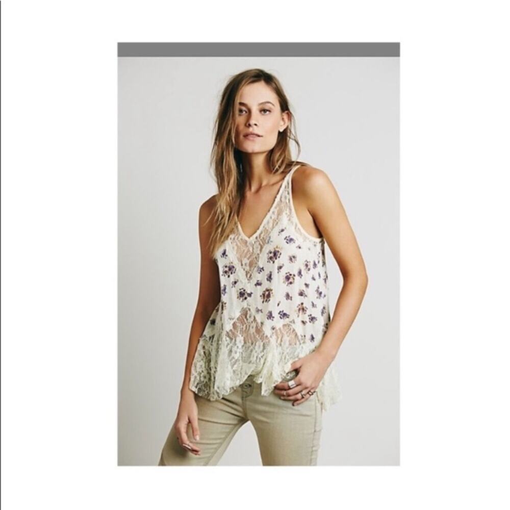 Free People Bell Lace Trapeze Cami Floral Tank Top